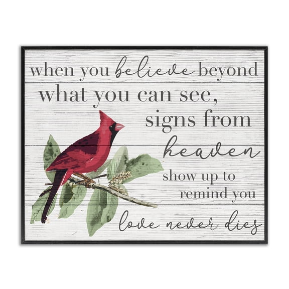 Stupell Industries Rustic Lodge Love Never Dies Inspirational Cardinal Black Framed Giclee Art, 14 x 11, by Lil' Rue