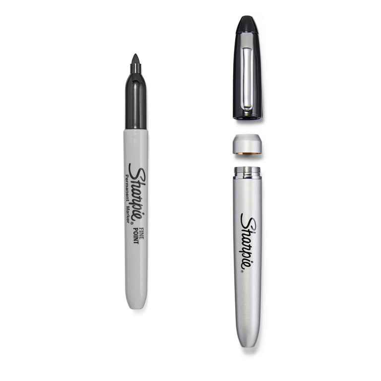 Sharpie Permanent Markers with Stainless Steel Marker Case, Fine Point,  Black, Set of 6