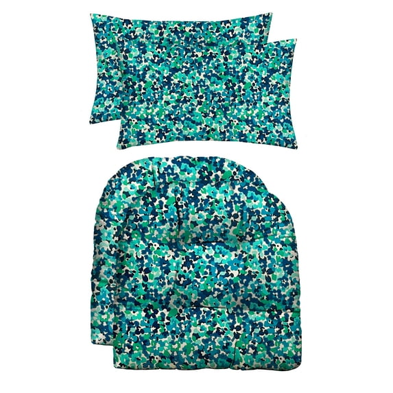RSH Décor Indoor Outdoor Set of 2 U-Shape Cushions and 2 Lumbar Pillows, Cranston Capri Blue Floral