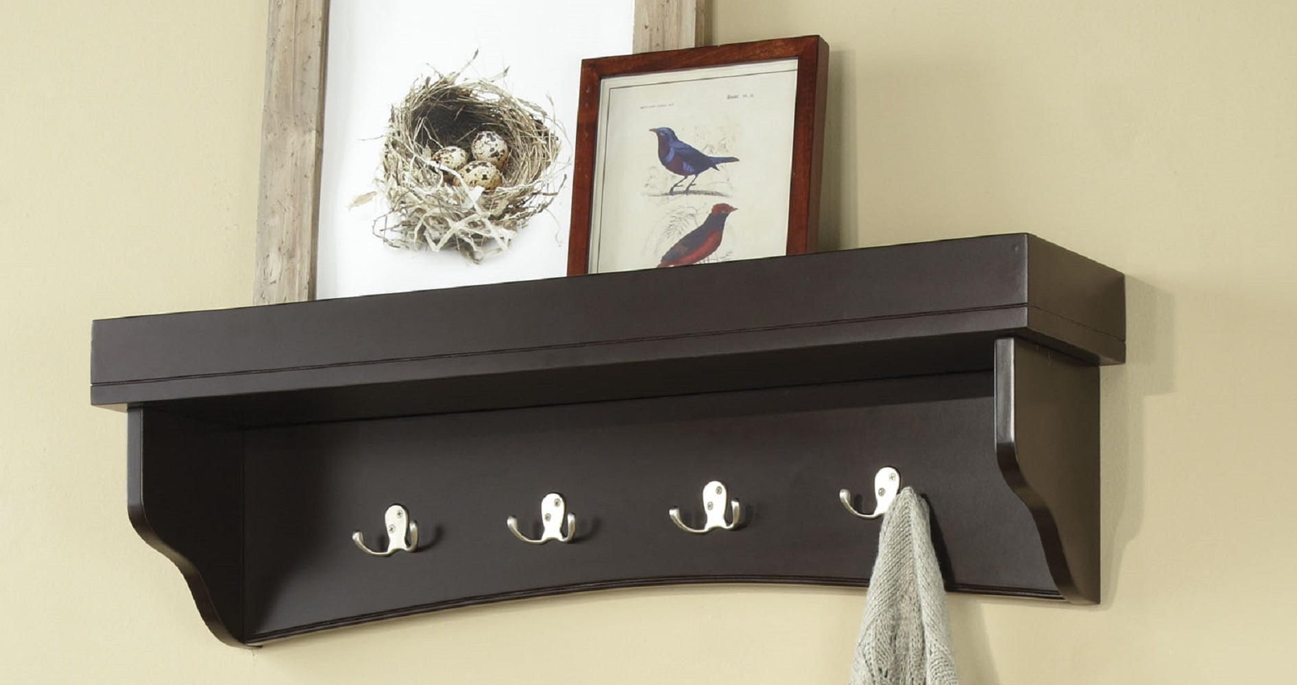 Shaker Cottage Tray Shelf Coat Hook with Bench Set, Chocolate