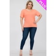 thumbnail image 2 of Saronite Basics Short Sleeve Round Neck Soft Classic T-shirt Top, Flamingo (Women's Plus), 2 of 5