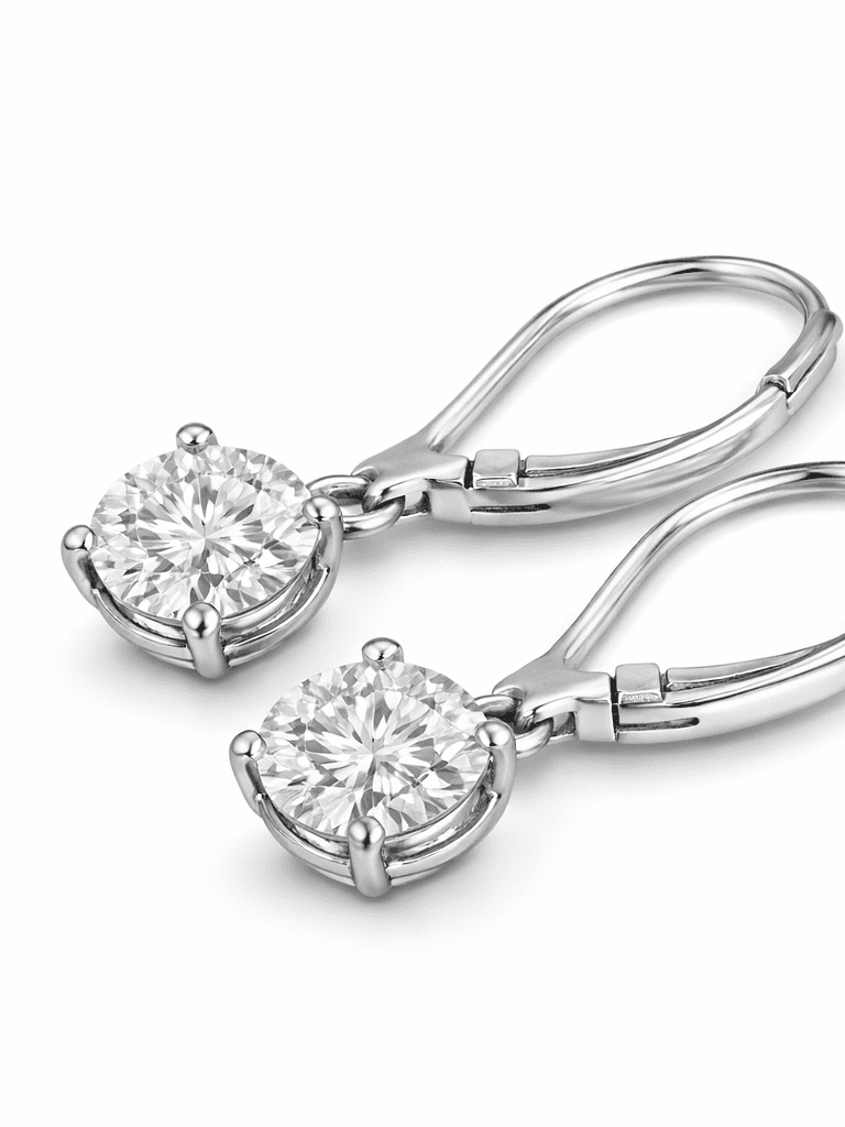Divine Creation 2.00 Ct Round Cut Diamond Lever Back Drop & Dangle Earrings 14K White Gold Plated 925 Sterling Silver