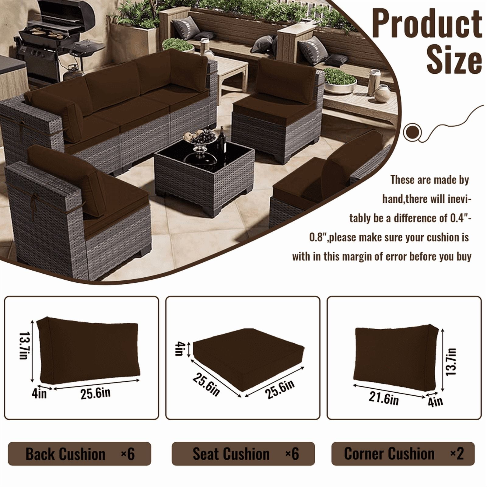 YLLN 14-Piece Sofa Cushion Set, 4in Thick Replacement Cushions For Outdoor Furniture, Water-Resistant Patio Outdoor Sectional Cushions, For 6-Seat Sectional Patio Conversation