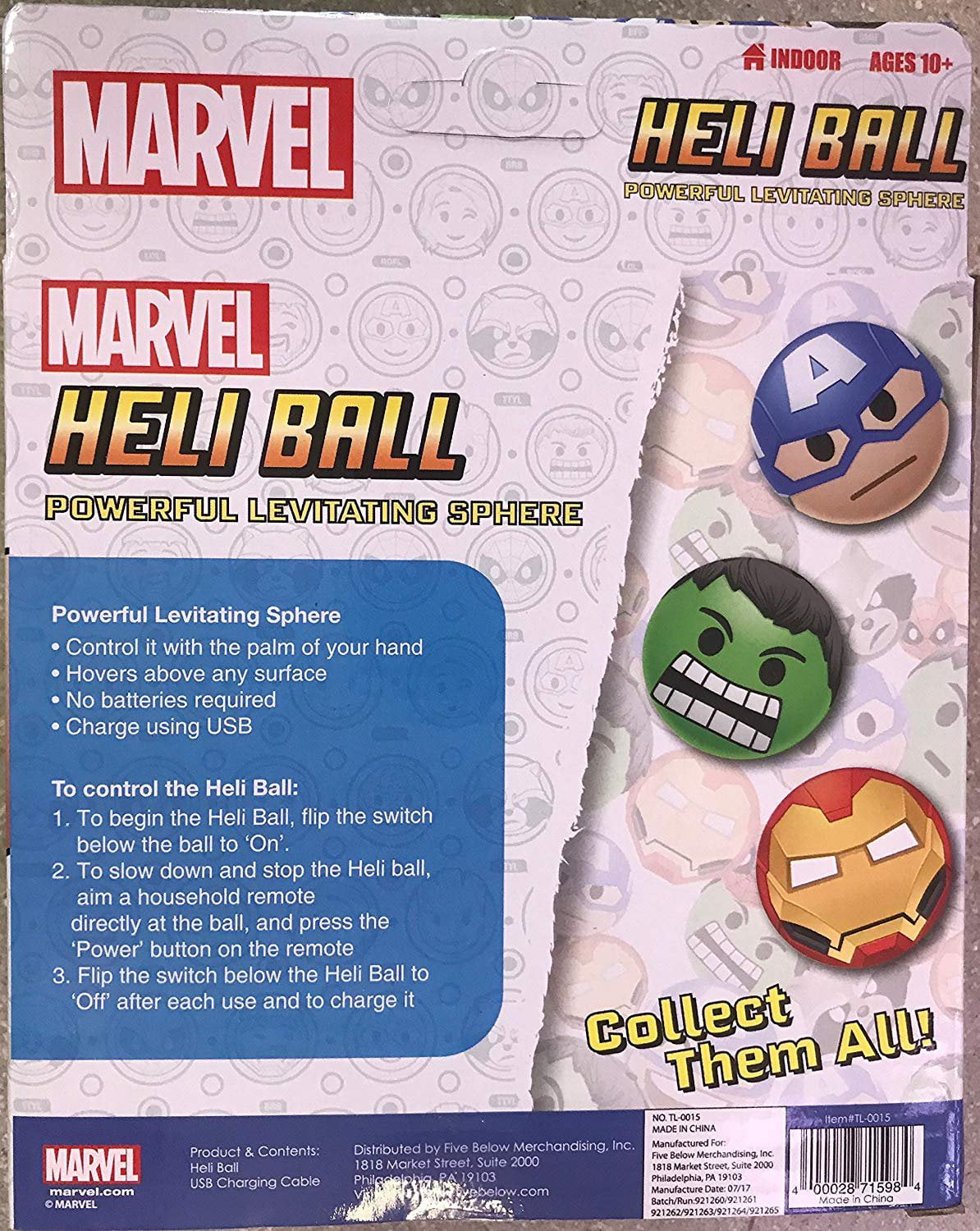 Marvel Hulk Heli Ball Sphere Control Hand Fly Up 15' USB Charge Helicopter w 