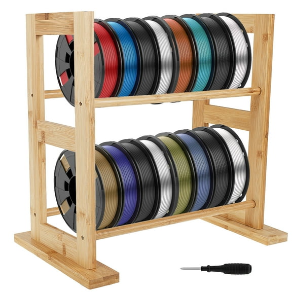 Wood 3D Printer Filament Storage Rack Desktop 2 Tier 3D Printer Filament Spool Holder Stand for Home Office Workshop Studio