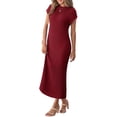 thumbnail image 3 of Cap Sleeve Solid Color Women Ribbed Knit Dress Casual Maxi Sweater Dresses, 3 of 5