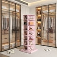 thumbnail image 2 of PORKISS 7-Layer Rotating Shoe Cabinet, Modern Tall Shoe Rack with Open Storage Space Hold 28 Paris shoes, Freestanding 360 Rotating Shoe Rack Tower, Round ShoeRack for Home, Pink, 2 of 6