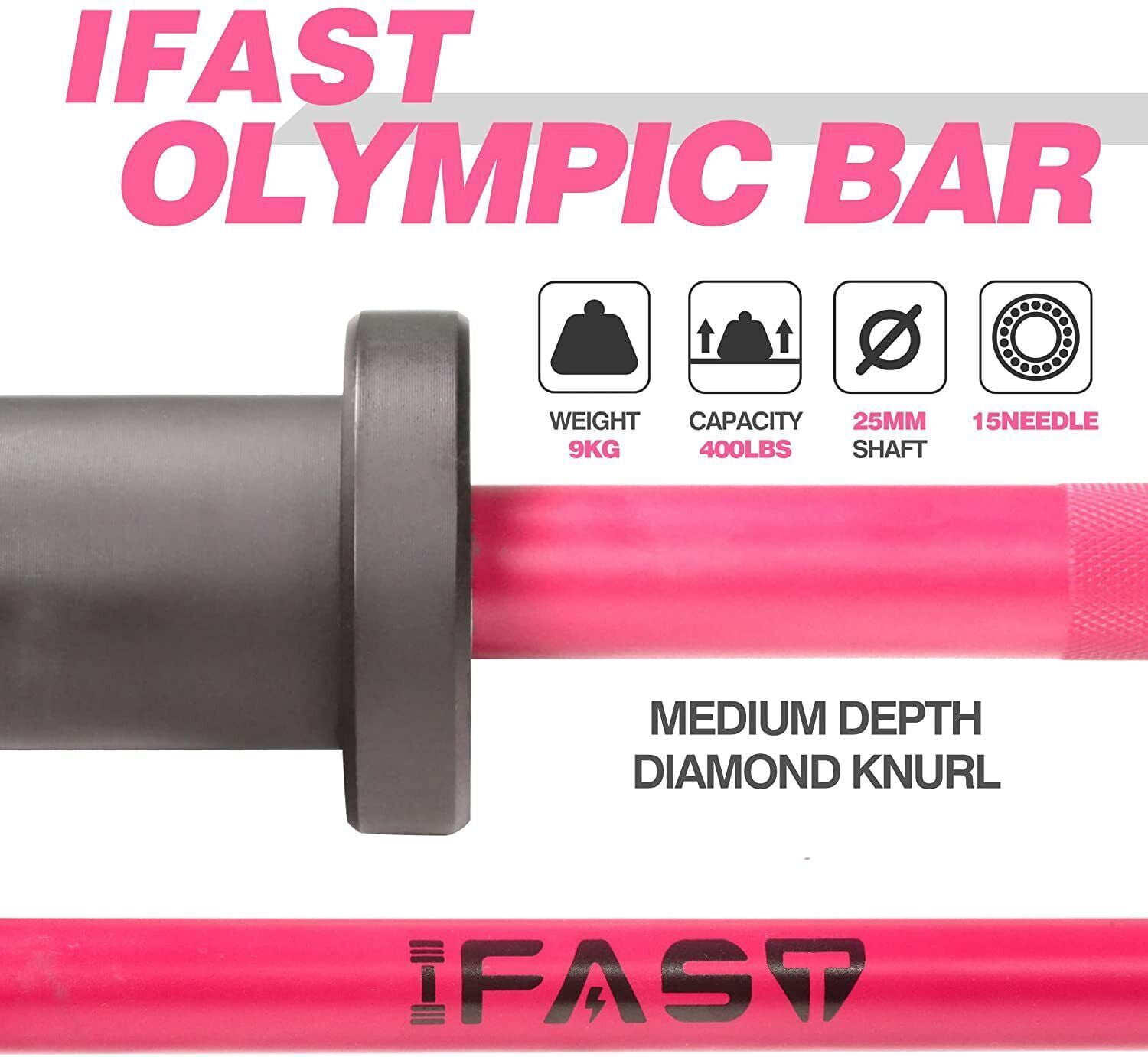 IVV 4FT Olympic Barbell for Strength and Weightlifting Training - 2 Inch Olympic Bar for Squat, Deadlift, Bench Press, Curl, Overhead Press - 400lbs Capacity (Pink)