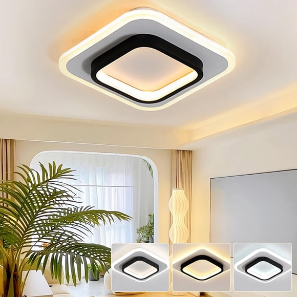 OFFCEI Lámpara de techo, 3 Colores Regulables,Lámpara de techo moderna con Cuadrada luces, Lámparas de techo Led para interior de casas, pasillo, sala de estar, dormit