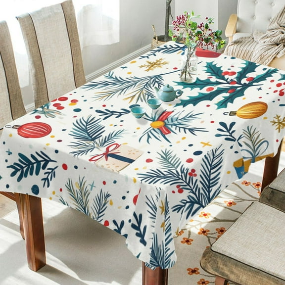 WOBOGO Christmas Tree Pattern with Gift Boxes and Bells Square Tablecloth 54×54in Polyester Fabric Tablecloth Washable Dust Resistant Wrinkle Resistant
