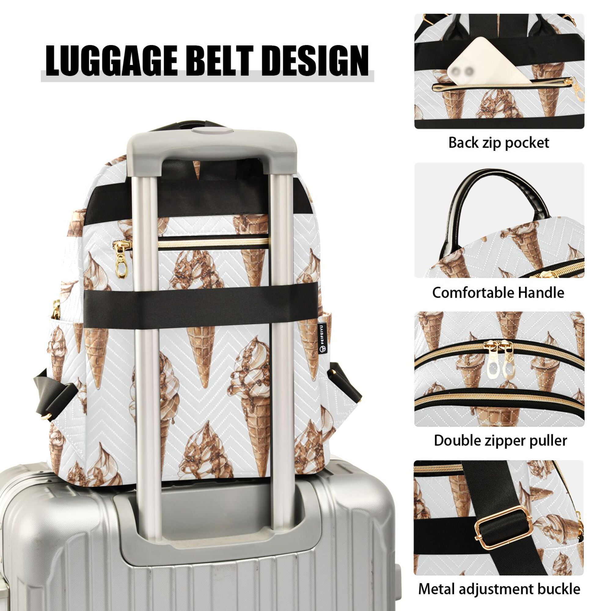 FORMRS Mini Backpack Purse for Women Travel Daypack Casual Shoulder Bag, Brown Ice Cream Pattern