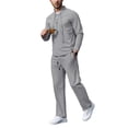 thumbnail image 4 of DHFJKG Tracksuit 2 Piece Set For Men Solid Color Long Sleeve Tie Neck Pullover Loose Fit Pants Lightweight Linen Casual Suit Soft Outfit, 4 of 4