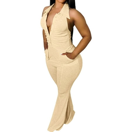 

TOWED22 Dressy Jumpsuits For Women Jumpsuit for Women Rompers Summer Floral Playsuit Sleeveless Overall Round Neck Casual Elegant Bib Pant Beige