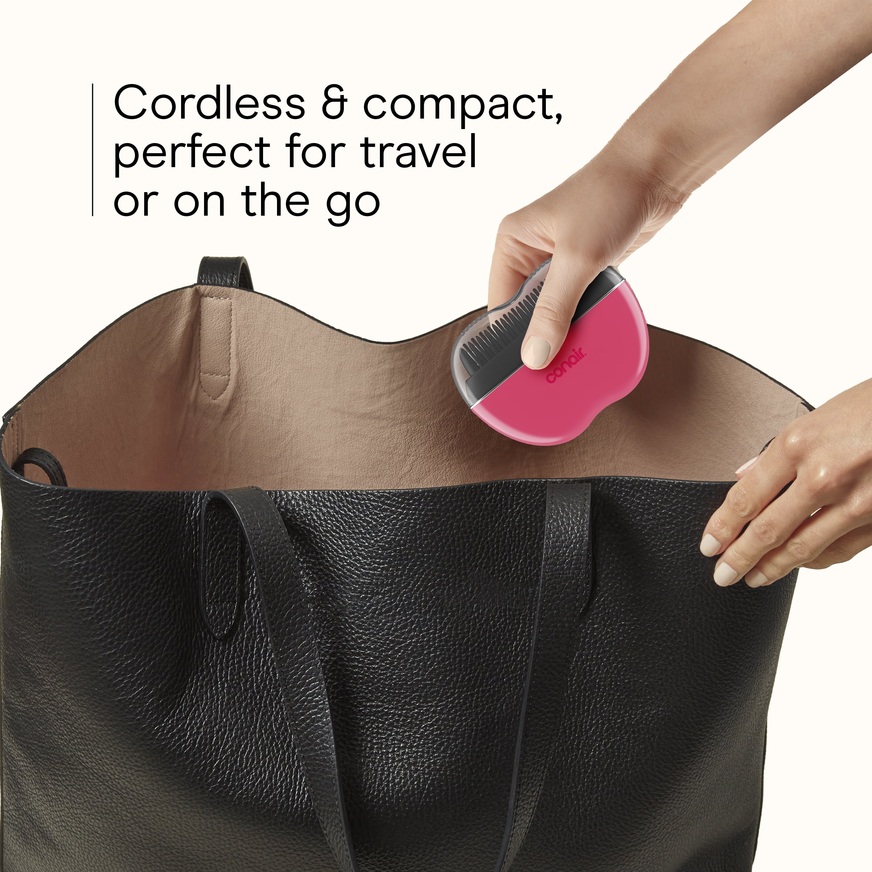 Conair Cordless Heated Brush – Portable Ceramic Ionic Smoothing Brush for Frizz Control & Shine, Rechargeable USB‑C, 2 Heat Settings (320°F/360°F), Travel‑Friendly Styling Tool with Protective Cover,