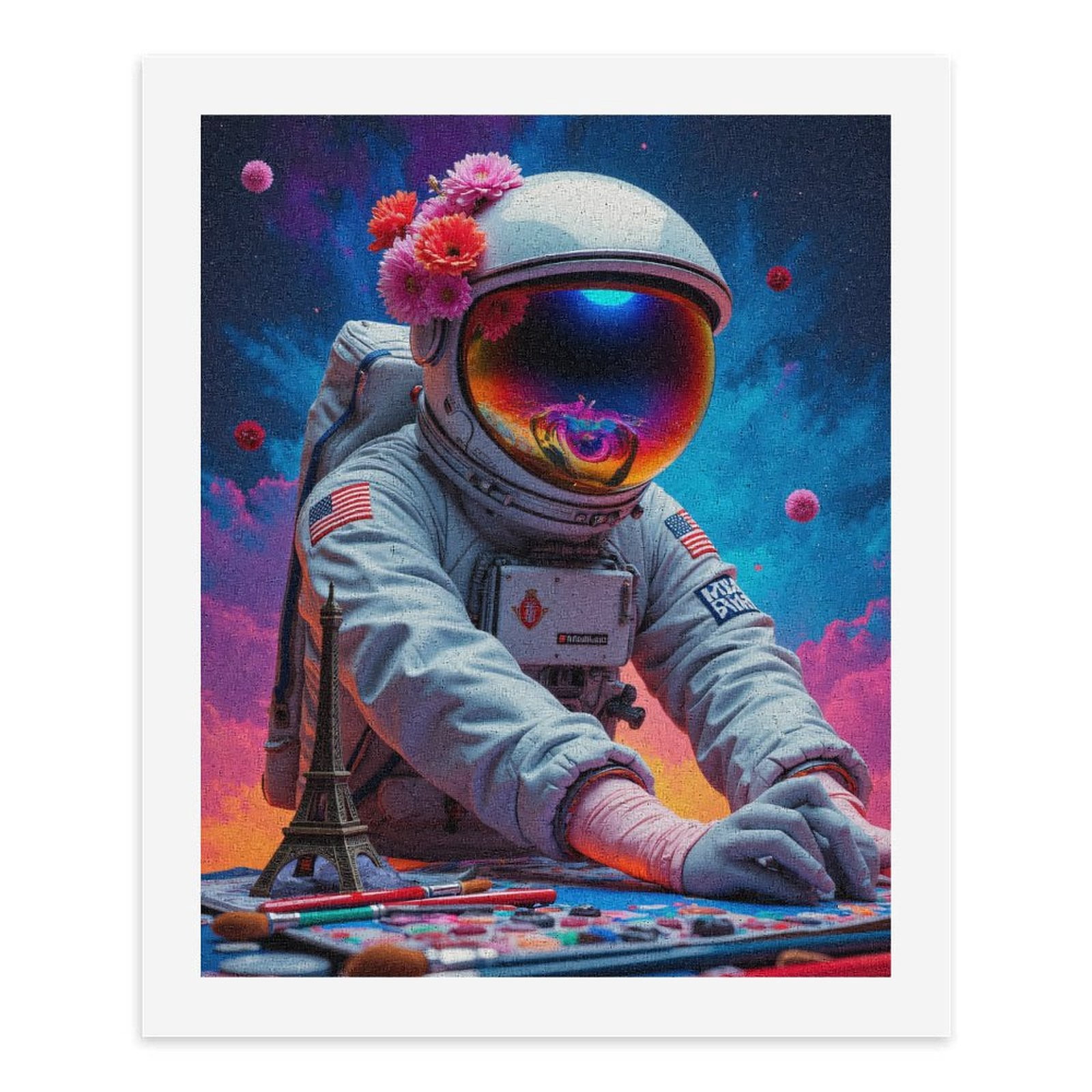 Paint by Numbers Kit for Adults, Astronaut Flowers Space Art Eiffel Tower Paint by Numbers, Easy Paint by Numbers Kit for Adults Beginner, DIY Adult Paint by Number Kits on Canvas, Home Decor