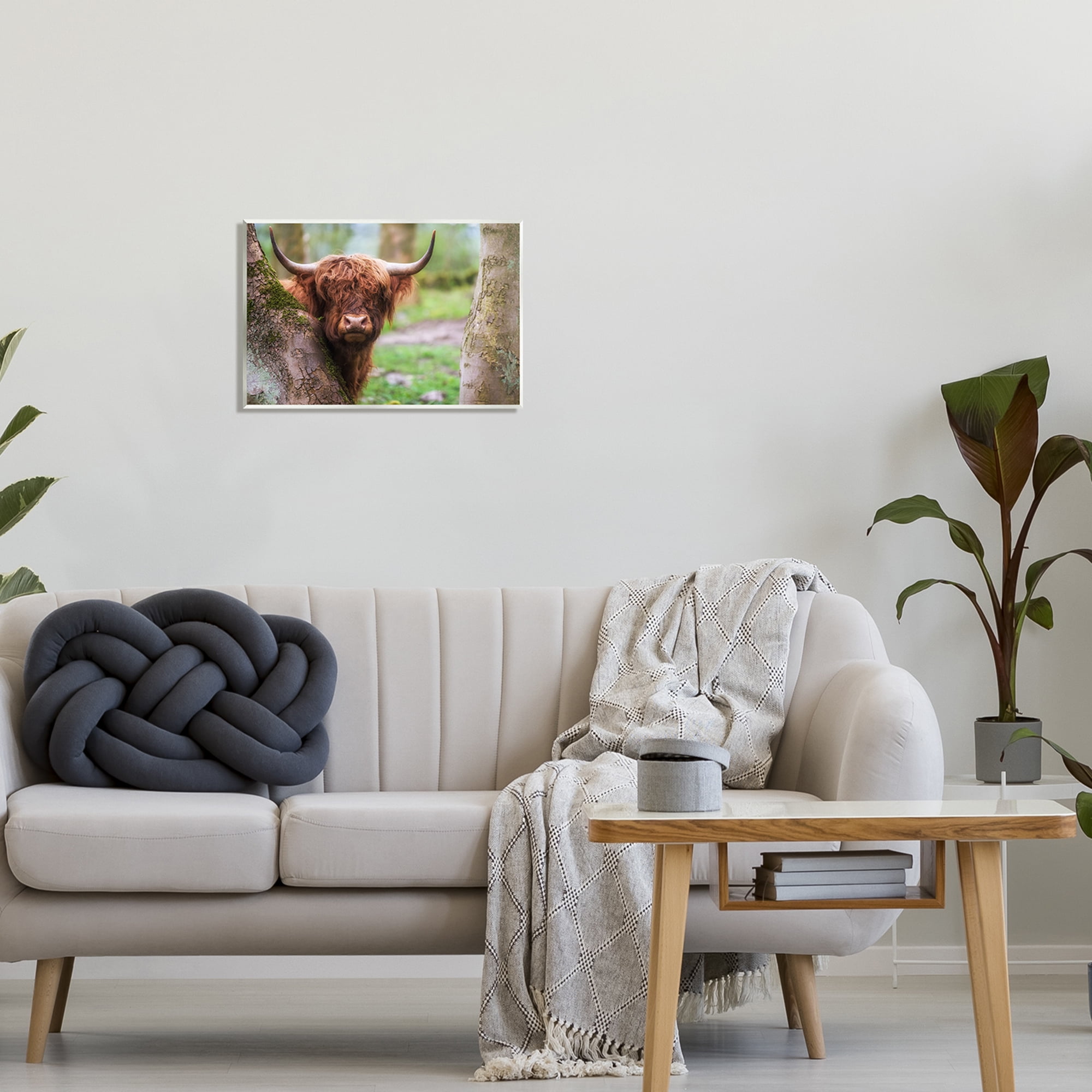 Stupell Industries Highland Cattle Peering Between Trees Lush Nature Scene Photograph Unframed Art Print Wall Art, Design by James Dobson