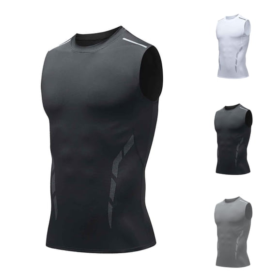 SGFCWSX Men's Tank Tops Compression Sleeveless Shirts Breathable Athletic Quick Dry Tops for Workout Gym Running Training Black Size L