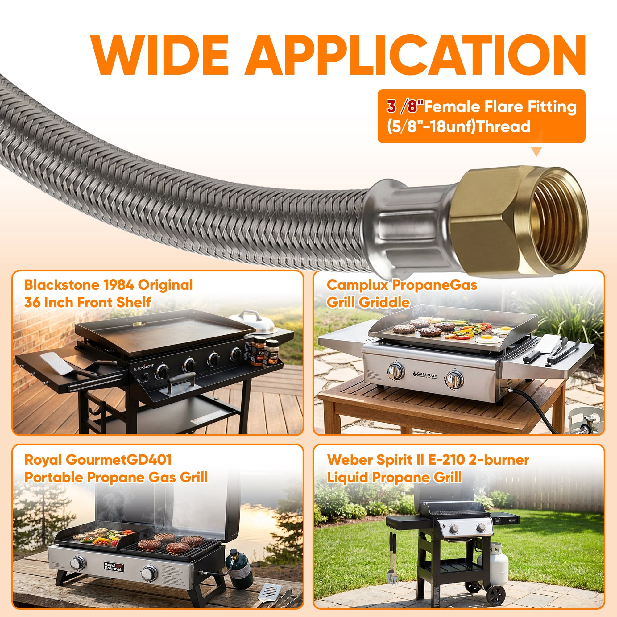 12FT Propane Quick Connect Hose for RV to Gas Grill, Quick Disconnect Propane Hose with Elbow Adapter for Blackstone 17"/22" Griddle
