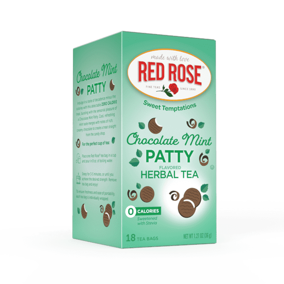 Red Rose Sweet Temptations Dessert Tea Chocolate Mint Patty, Zero Carbs, Zero Sugar Bursting with Flavor Delicious Beverage Herbal Tea, 18 Count Fruit Naturally Flavored Herbal Tea