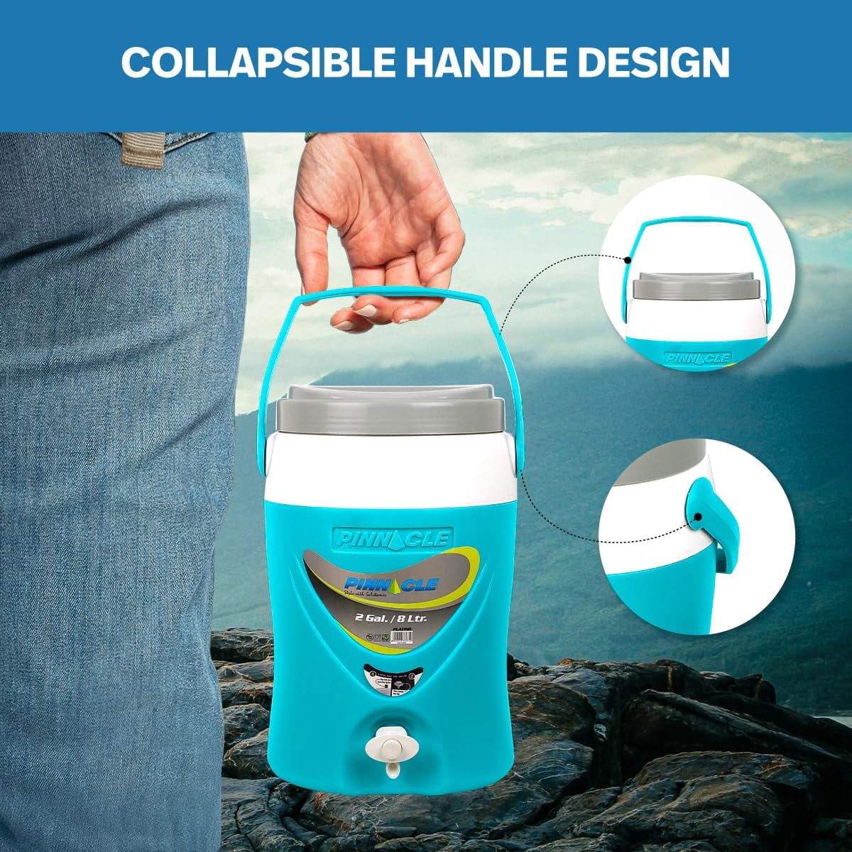 Pinnacle 10-Gal, 5-Gal & 2-Ga Insulated Water Jug Set with Spout – Leakproof Portable Cooler