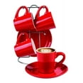thumbnail image 2 of Bene Casa 9-Piece Red Espresso Demitasse Cup and Saucer Set with Stand, 2 of 7