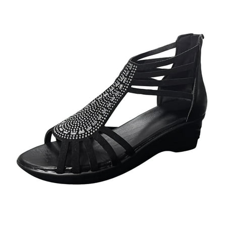 

PEASKJP Womens Sandals Wide Width Women s Citrine Ella Flat Comfort Sandal- Supportive Adjustable Walking Sandals (Black 8.5)