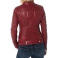thumbnail image 3 of Women's Genuine Lambskin Red Leather Jacket Motorcycle Slim fit Biker Jacket W156, 3 of 4
