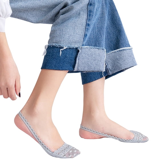 Siminsem 1 Pair Women’s Ballerina Socks Lace Splice Boat Socks Under $5 No Show Low Cut Non Slip Invisible Liner Socks – Solid Breathable Cotton Nylon with Silicone Grippers for Summer