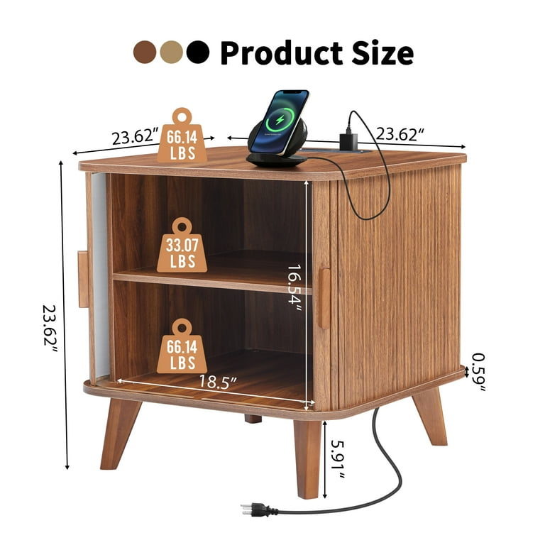 ◆サイドテーブル◆Φ40cm◆ウォールナット◆PYD05-11◆ PHOYAL Walnut Large End Table with Charging Station, Vertical