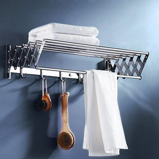 Wall Mounted Retractable Accordion Drying Rack, Space Saving, Clothes Hang  Hook