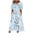 thumbnail image 2 of Robes d'Été Décontractées pour Femmes Boho Plissées Longueur Genou Évasées Midi de Fête Plage Robe Imprimé Floral Manches Courtes Robes de Soleil pour Femmes Plus Robes Col Rond Vacances, 2 of 5