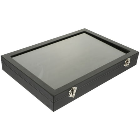 STRANDCHIC Black Jewelry Organizer Box with Glass Top, Necklace Storage and Display Case, Travel-Friendly Design