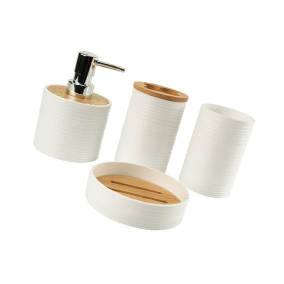 4 Piece Bathroom Storage Set Without Metal Organizers With Textured Bamboos Lid For Vanity Countertop