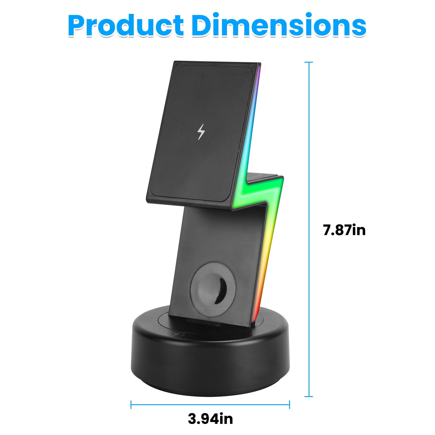 Teqhome 3 in 1 Wireless Charging Station with Magsafe Charger Portable Charger Stand Fit for IOS Phone 12-15 AirPods iWatches Black