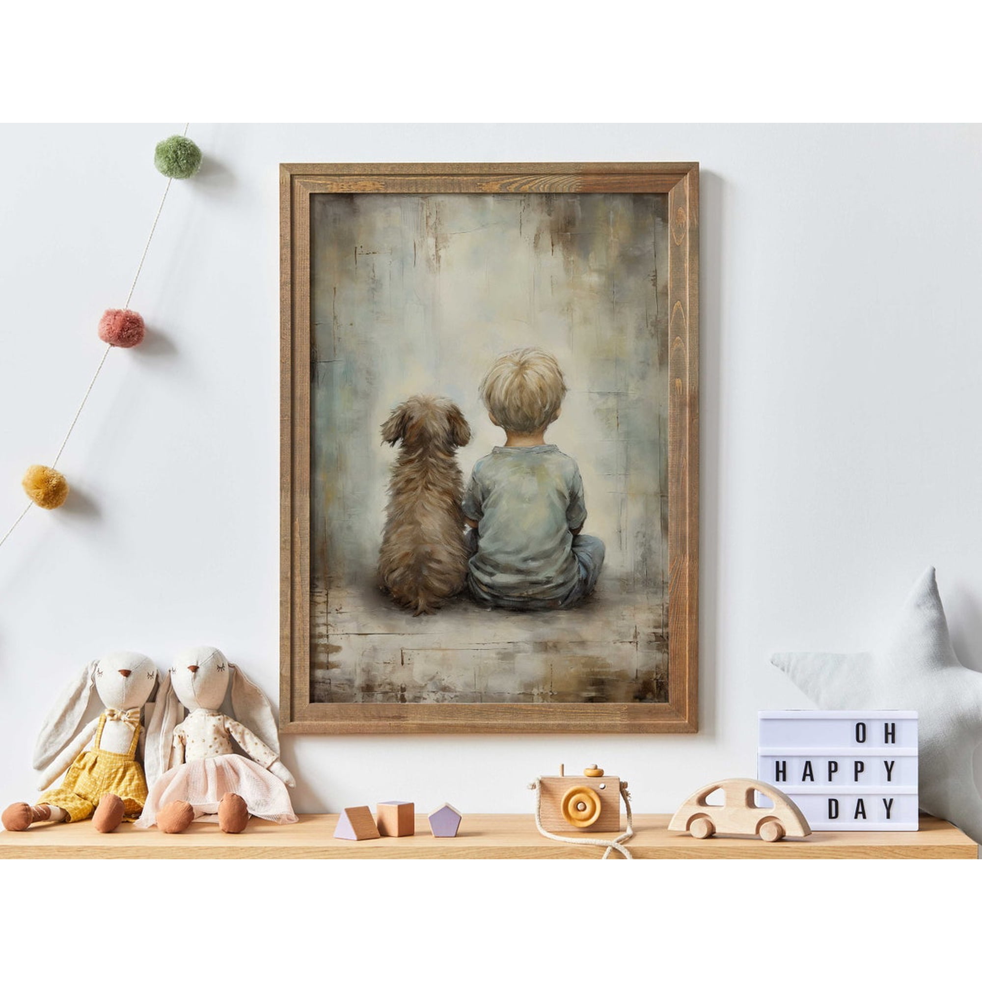 Boy And Dog Art Print Puppy Nursery Print Dog Nursery Wall Art Pet With Owner Portrait Dog Lover Boy Room Dog Kids Wall Art Modern Wall Decor Wall Art