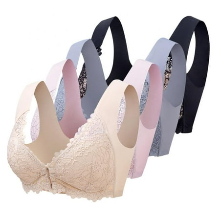 

Women Lace Bra Front Closure Thin Cup Floral Bra Ruffled Trim Push up Bra Full Cup Lace Bralette Plus Size