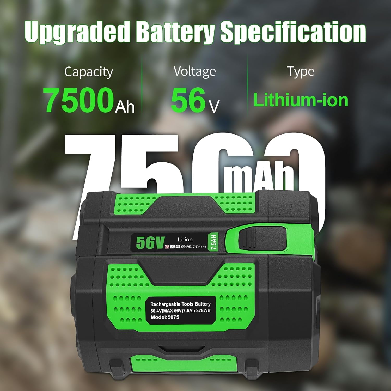 56V 7.5Ah/7500mAh EGO Replacement Lithium-Ion Battery（Actual capacity）