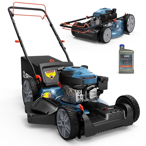 SENIX 170cc Self-Propelled Gas Lawn Mower 21in Cutting Blade / 22in Cutting Deck, 3-In-1, 4-Cycle Engine w/16-gallon Bag, 6-Height Adjustment, 11-In Rear Wheels, LSSG-M10