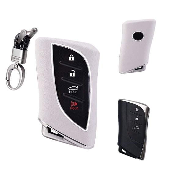 x xotic tech White TPU Grainy Leather Texture Key Fob Shell Cover Case w/Keychain, Compatible with Lexus ES350 ES300h LC500 LC500h LS500 LS500h UX250h GX460 UX200 3/4-Button Smart Keyless Entry Key