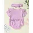 thumbnail image 4 of Bagilaanoe Newborn Baby Girl Boy Rompers Letters Print Short Sleeve Bodysuits + Headband 3M 6M 12M 18M Infant Casual One Piece Short Jumpsuit, 4 of 8