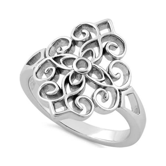 925 Sterling Silver Oxidized Platinum Plated Cross Vines Women Valentines Day Gifts Ring