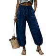 thumbnail image 3 of Sentmoon Women's Linen Pants Solid Color Drawstring Elastic Waist Pants for Women Oversized Relaxed Fit Casual Trousers with Pocket Beach Day Essentials for Summer and Hot Weather XXL, 3 of 6