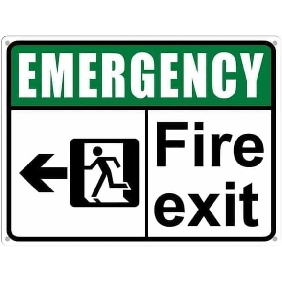 Warning Sign - Emergency Fire Exit Left, Aluminum Tin Sign, for Home, Coffee Bar Wall Decor, Small Buildings, Shops, Stores, 12X8 Inch