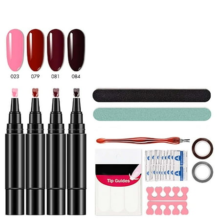 4 Nail Gel Pens with Nail Art Tools Kit 3-in-1 Quick Dry Gel Polish Set for Complete Manicure Portable Nail Design Kit with Applicators