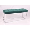 thumbnail image 1 of Banc rembourré en velours vert avec base en acier inoxydable., 1 of 2