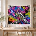 thumbnail image 5 of Metallic Shards Amid Neon Splashes and Stars, Dramatic Abstract for Graffiti Fans, Geometric Decor, Housewarming Gift, Tapestry Wall Hanging for Studio and Living Room, 5 of 7