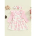 thumbnail image 3 of Musuos Baby Girl Sweet Style Skirt Set, 3M 6M 12M 18M Long Sleeve Ribbed Romper Bow Print Suspender Skirt Tie Headband Fall Outfit, 3 of 8