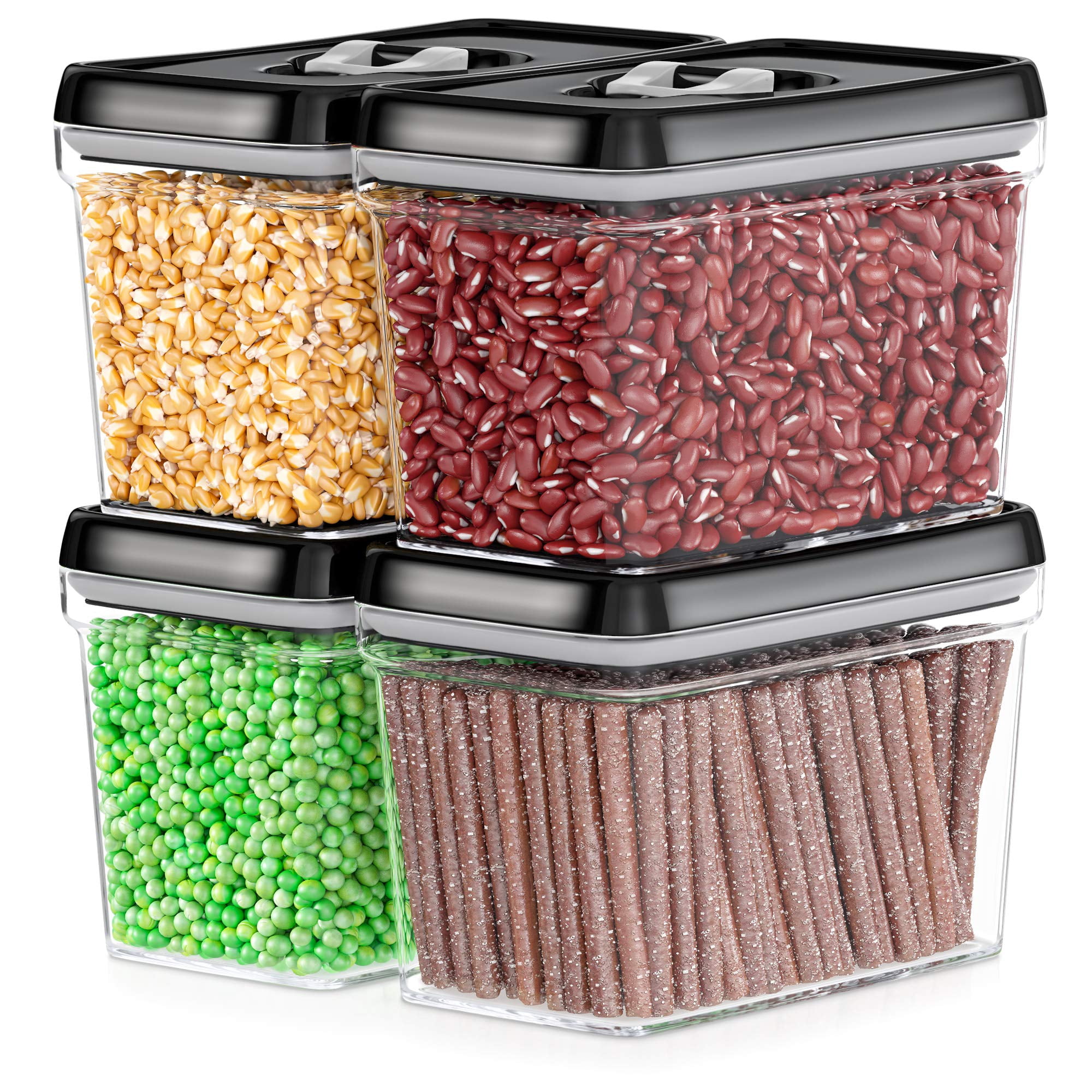 Food Storage Jars & Containers 03 Set of 4 - 2 Liters Clear Plastic Airtight Pantry Organization