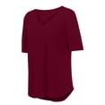 thumbnail image 6 of JINMGG Womens Tops Clearance under $5 Women Tops V-neck Cross Collar Soild Short Sleeve T-Shirt Blouse Wine L, 6 of 7