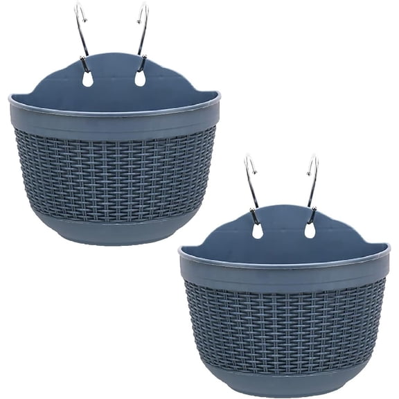 2 Pack Hanging Planters for Outdoor Indoor Plants, Plastic Plants Pot Wall Mounted, Hanging Flower Pots Plants Container with Hooks for Porch Railings Garden Balcony Patio（No plants）